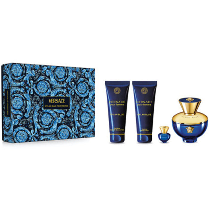 Versace Dylan Blue Pour Femme Gift Set Eau De Parfum 100ml Body Lotion 100ml Shower Gel 100ml And Miniature Eau De Parfum 5ml 100ml