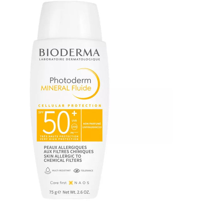 Bioderma Photoderm Mineral Fluide Spf50+ - Water-resistant Mineral Face Sunscreen Fluid 75ml