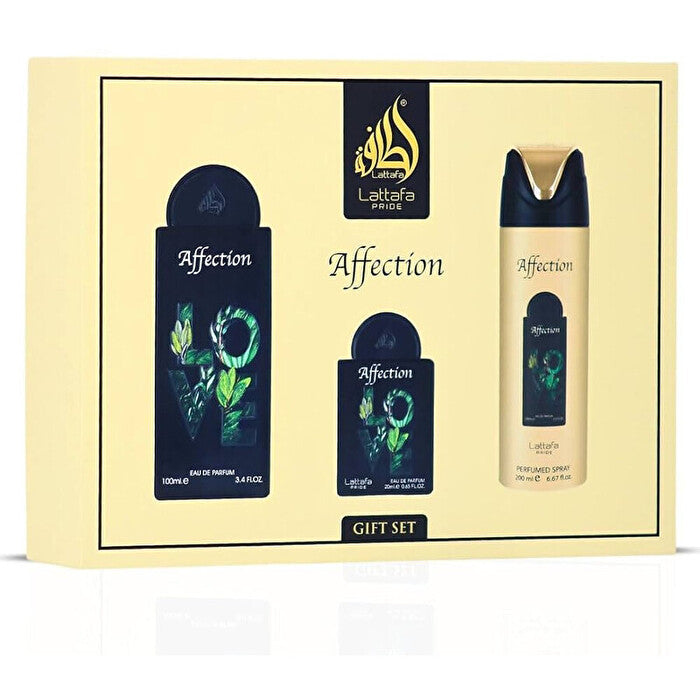 Lattafa Perfumes Affection Gift Set Eau De Parfum 100ml Deospray 200ml And Eau De Parfum 20ml 100ml