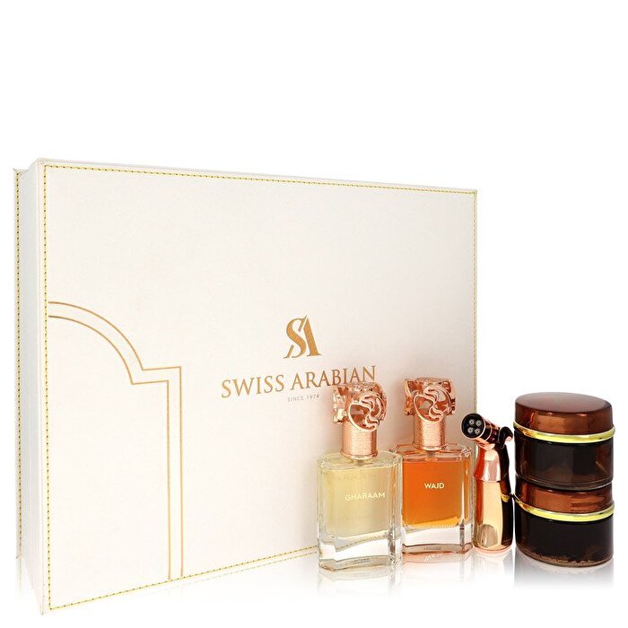 Swiss Arabian Bakhoor Dukhoon Al Haram Gift Set - Gift Set contains Eau De Parfum in Wajd & Gharaam + 2 x 60 grams of Incense in Dukhoon Al Haram & Oud Muattar Mumtaz