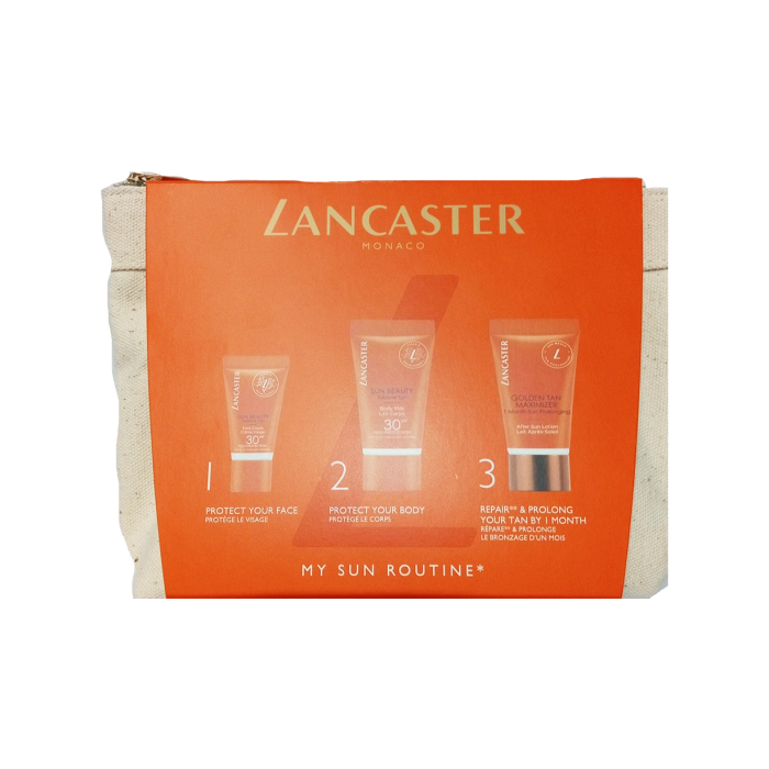 Lancaster Sun Beauty Spf 30 Woman Mini Set Face Cream 3ml & Body Milk 15ml & Golden Tan Maximizer 15ml After Sun Lotion & Pouch