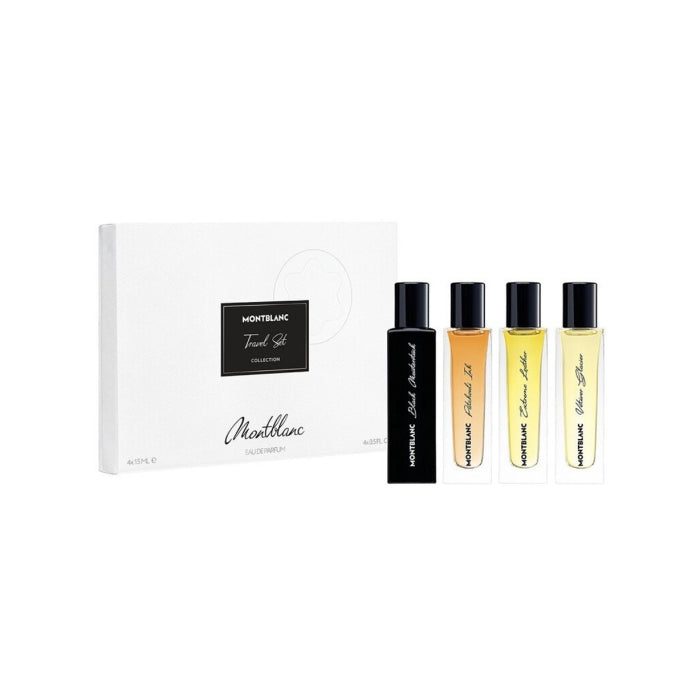 Mont Blanc Collection Man Eau De Parfum 4x 15ml (black Meisterstuck & Patchouli Ink & Extreme Leather & Vetiver Glacier) Travel Set