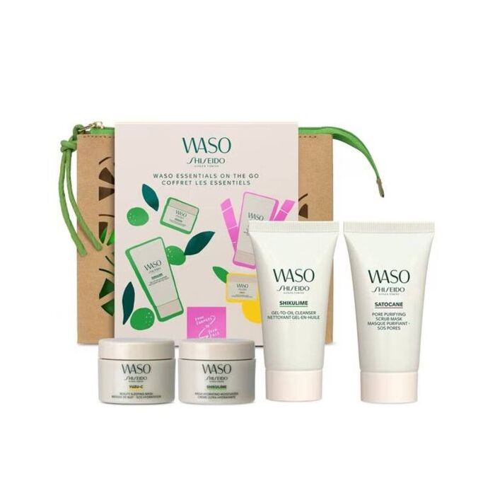 Shiseido Waso Esentials On The Go Woman Set (oil Clener 30ml & Cream 15ml & Sleep Mask 15ml & Scrub M