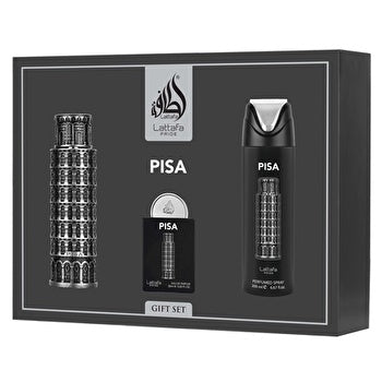 Lattafa Perfumes Pride Pisa Gift Set Eau De Parfum 100ml Deospray 200ml And Eau De Parfum 20ml 100ml