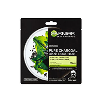 Garnier Black Textile Mask With Seaweed Extract Pure Charcoal Skin Natura L S (black Tissue Mask) 28 G 28.0g