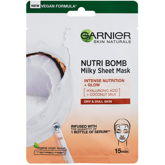 Garnier Skin Naturals Milky Tissue Mask - Textile Face Mask With Coconut Milk For Dry Skin 32.0g