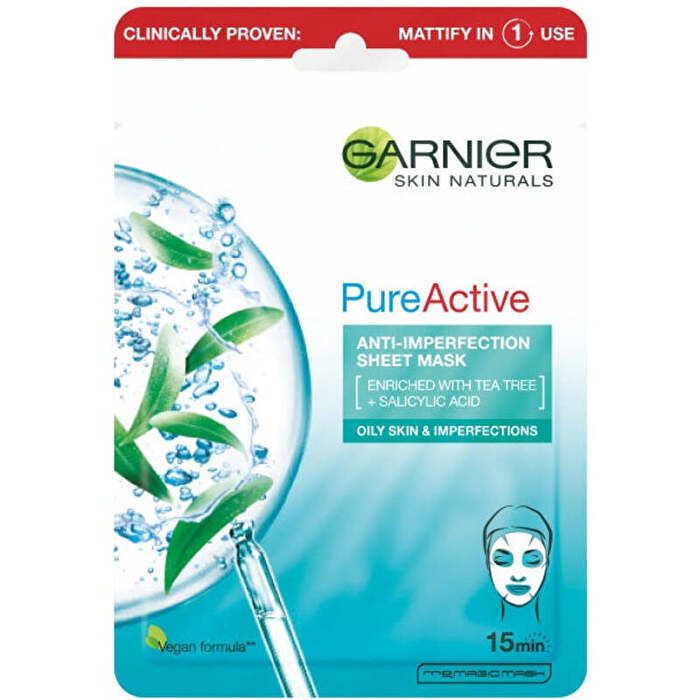 Garnier Skin Naturals Pure Active - Moisturizing Textile Mask Against Imperfections Enriched With Tea Tree And Salicylic Acid 23.0g