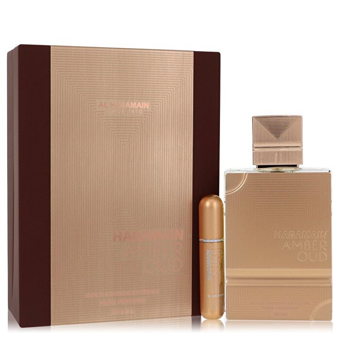 Al Haramain Amber Oud Gold Edition Extreme Gift Set 6.7 Pure Perfume Spray + 0.34 oz Refillable Spray 200ml/6.7oz