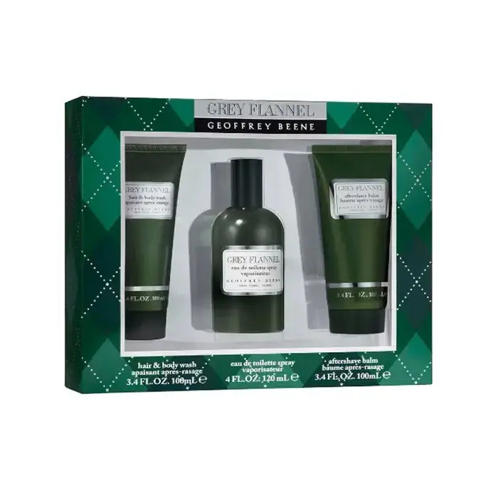Geoffrey Beene Grey Flannel Man Set Eau De Toilette 120ml & After Shave Balm 100ml & Hair & Body Wash 100ml