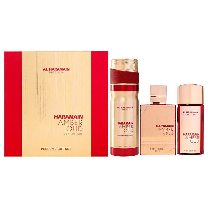 Al Haramain Amber Oud Ruby Edition Gift Set Eau De Parfum 75ml Eau De Parfum 30ml And Deospray 200ml 75ml