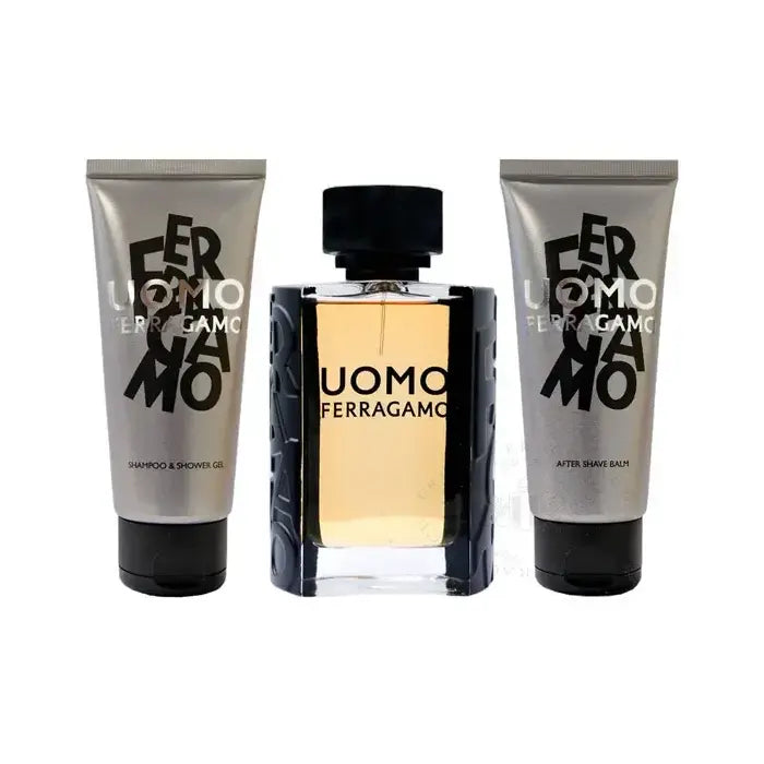 Salvatore Ferragamo Uomo Man Set Eau De Toilette 100ml & Shampoo & Sg 100ml & Asb 100ml