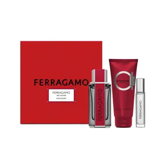 Salvatore Ferragamo Red Leather Man Set Eau De Parfum 100ml & Eau De Parfum 10ml & Shampoo & Sg 100ml