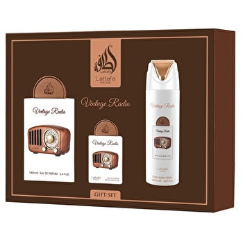 Lattafa Perfumes Pride Vintage Radio Gift Set Eau De Parfum 100ml Eau De Parfum 20ml And Body Spray 200ml 100ml